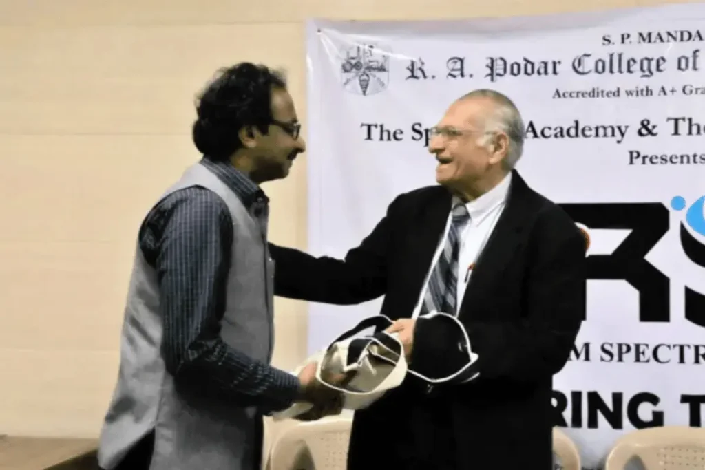 R Sridhar, executive ghostwriter in India being felicitated at R A Podar College, Mumbai
